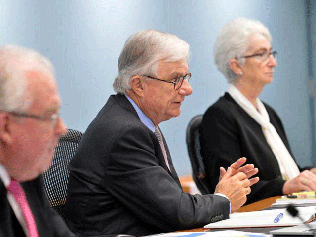 officials from the royal commission into institutional responses to child sexual abuse l r commissioner andrew murray justice peter mcclellan and justice jennifer coate participate on the opening day of their public hearing into the anglican church of australia in sydney australia march 17 2017 photo reuters