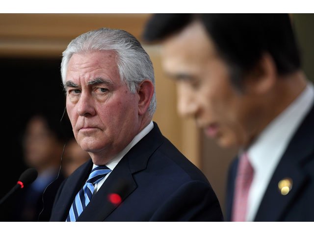 us secretary of state rex tillerson l looks during a press conference with south korean foreign minister yun byung se r in seoul on march 17 2017 photo afp