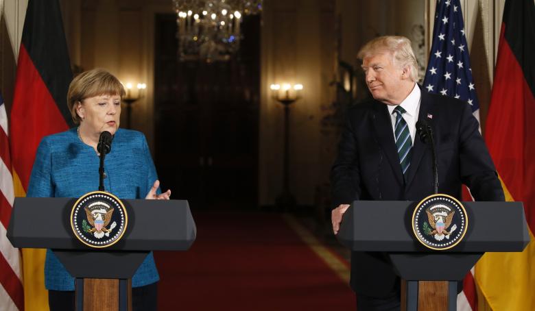 germany 039 s chancellor angela merkel speaks as u s president donald trump looks on during their joint news conference in the east room of the white house in washington u s march 17 2017 photo reuters