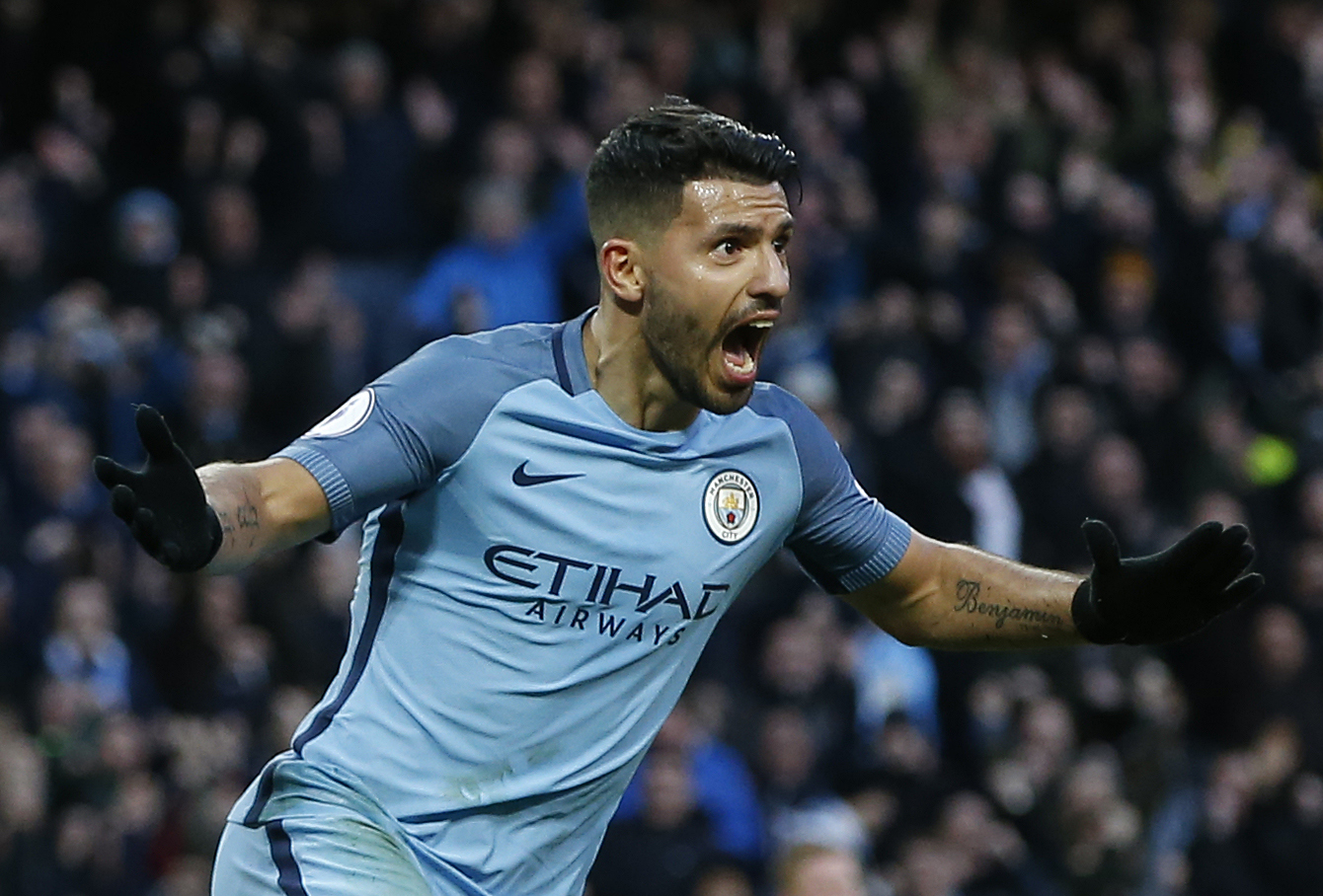 manchester city 039 s sergio aguero celebrates scoring their first goal against liverpool on march 19 2017 photo reuters