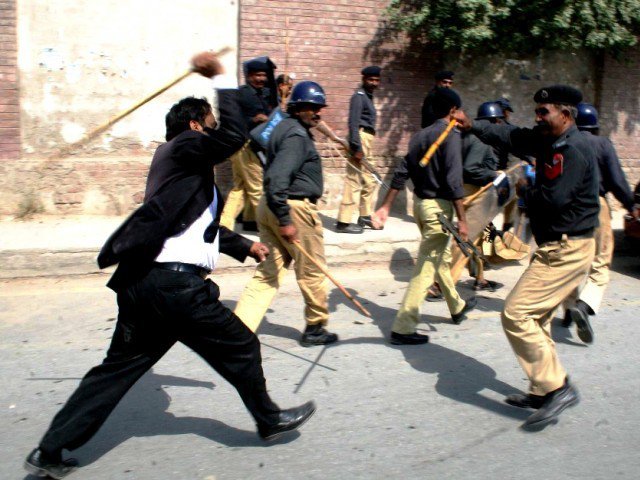 a file photo of fight between lawyers and punjab police photo shahid saeed express