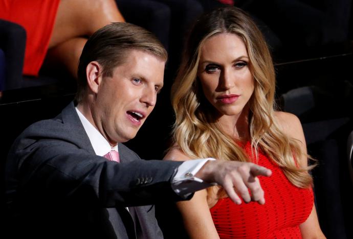 donald trump 039 s son eric trump and his wife lara yunaska watch the proceedings during the third day of the republican national convention in cleveland ohio us july 20 2016 photo reuters