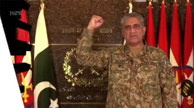 chief of army staff general qamar javed bajwa urges pakistanis to promise to cleanse the country of 039 fasaadis 039 video screengrab