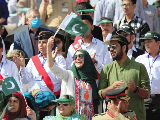 people cheer during the pakistan day parade while a paraglider lands in muzaffarabad photo agencies people cheer during the pakistan day parade while a paraglider lands in muzaffarabad photo agencies