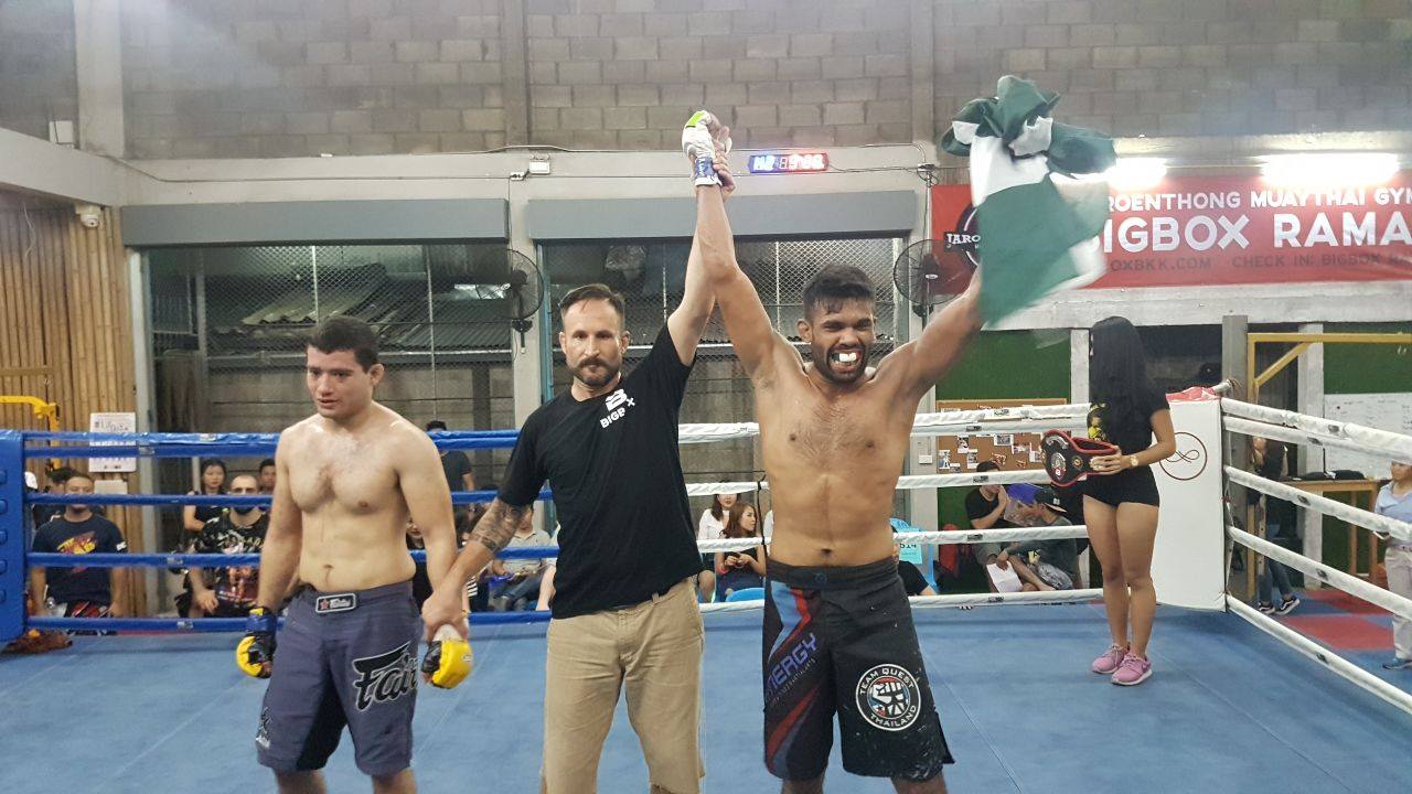 shahid siddique gets his hand raised after knocking out william thomas may photo courtesy muhammad rizwan ali