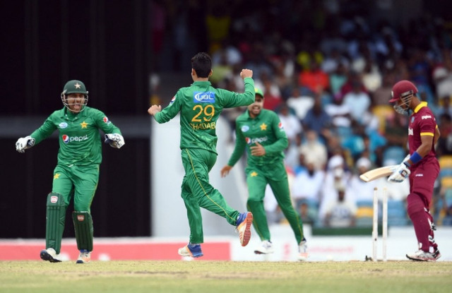 shadab took 3 7 in his four overs in the first t20i photo afp shadab took 3 7 in his four overs in the first t20i photo afp