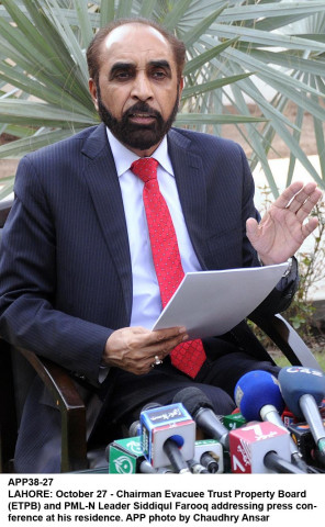 evacuee trust property board chairperson siddiqul farooq said the sindh government has not helped them retrieve their land photo app evacuee trust property board chairperson siddiqul farooq said the sindh government has not helped them retrieve their land photo app