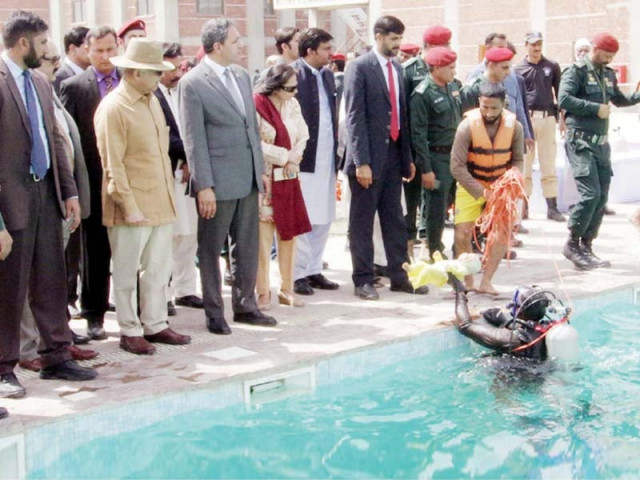 cm shehbaz witnesses a mock diving rescue operation at the facility photo ppi cm shehbaz witnesses a mock diving rescue operation at the facility photo ppi