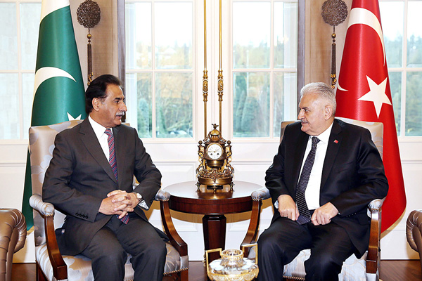 speaker national assembly sardar ayaz sadiq in one on one meeting with turkish prime minister binali yildirim photo app