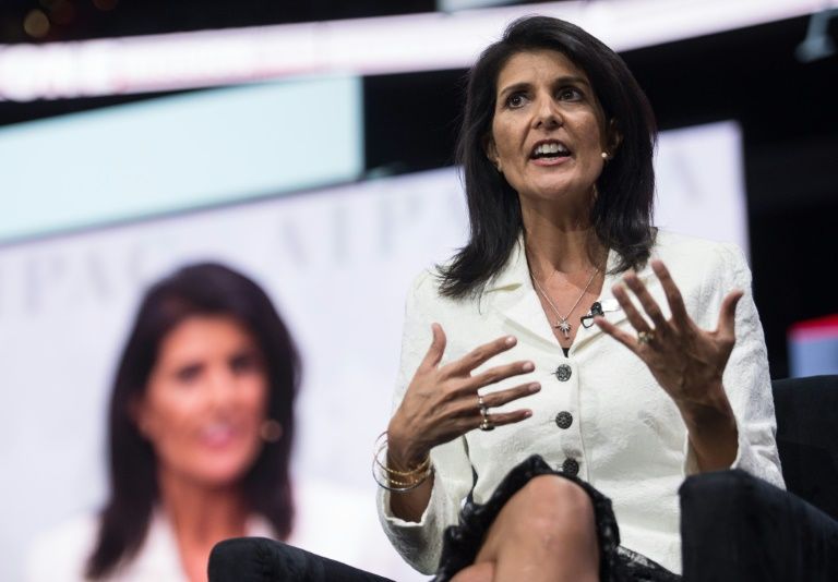 us ambassador to the united nations nikki haley addresses the american israel public affairs committee aipac policy conference photo afp