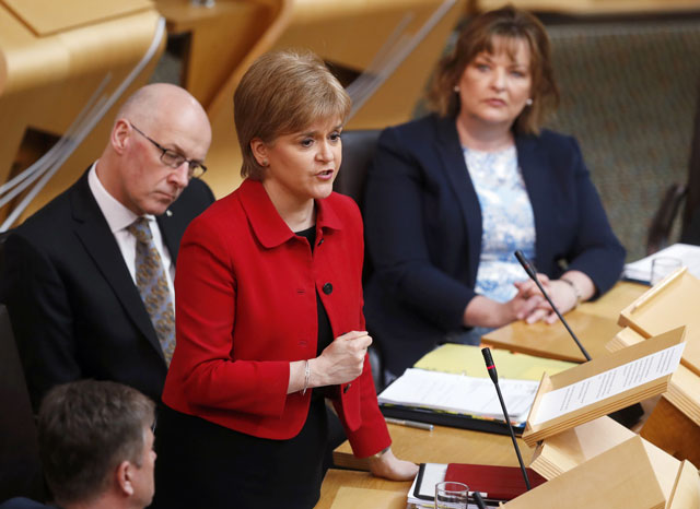 scotland 039 s first minister nicola sturgeon attends a debate on a second referendum on independence at scotland 039 s parliament in holyrood edinburgh britain march 28 2017 photo reuters