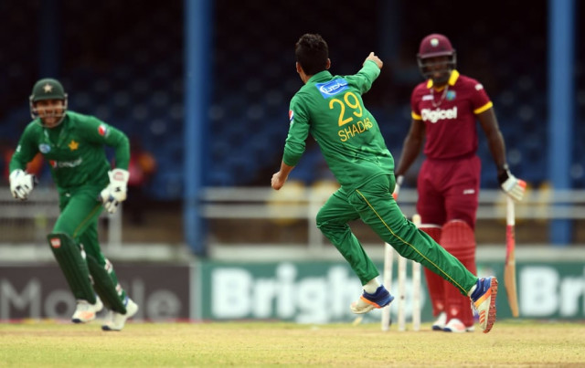shadab bagged four wickets for 14 runs in his four over in the second t20i photo afp shadab bagged four wickets for 14 runs in his four over in the second t20i photo afp