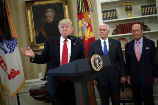 u s president donald trump speaks during a signing ceremony of executive orders on trade accompanied by vice president mike pence c and u s commerce secretary wilbur ross r at the oval office of the white house in washington u s march 31 2017 photo reuters u s president donald trump speaks during a signing ceremony of executive orders on trade accompanied by vice president mike pence c and u s commerce secretary wilbur ross r at the oval office of the white house in washington u s march 31 2017 photo reuters