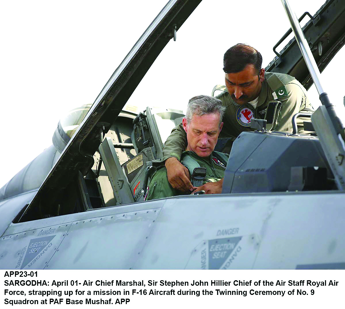 the raf chief straps up for an f 16 flight during the twinning ceremony at mushaf airbase photo app