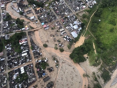 handout picture released by the colombian presidential press office showing an aerial view of mudslides caused heavy rains in mocoa putumayo department on april 1 2017 photo afp