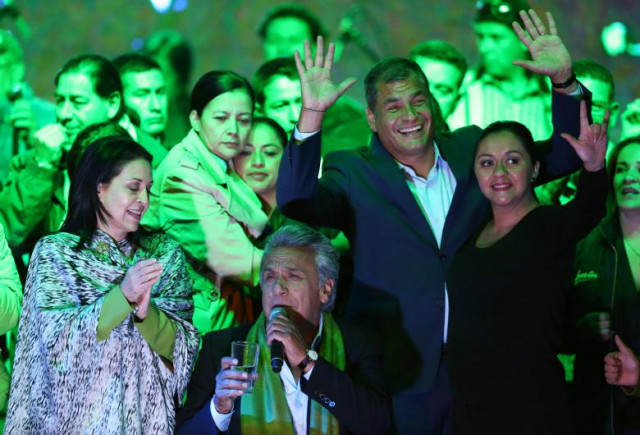 ecuadorean presidential candidate lenin moreno c gives a speech alongside ecuadorean president rafael correa 2nd r and his wife rocio gonzalez l during a national election day in a hotel in quito april 2 2017 photo reuters ecuadorean presidential candidate lenin moreno c gives a speech alongside ecuadorean president rafael correa 2nd r and his wife rocio gonzalez l during a national election day in a hotel in quito april 2 2017 photo reuters