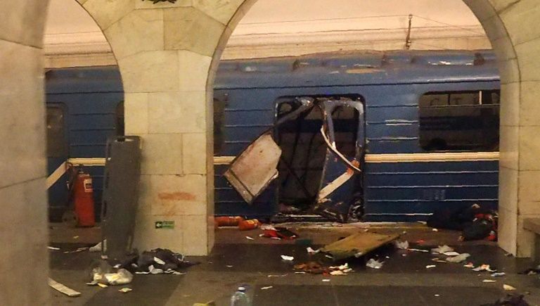 the damaged train carriage at technological institute metro station in saint petersburg on april 3 2017 photo afp