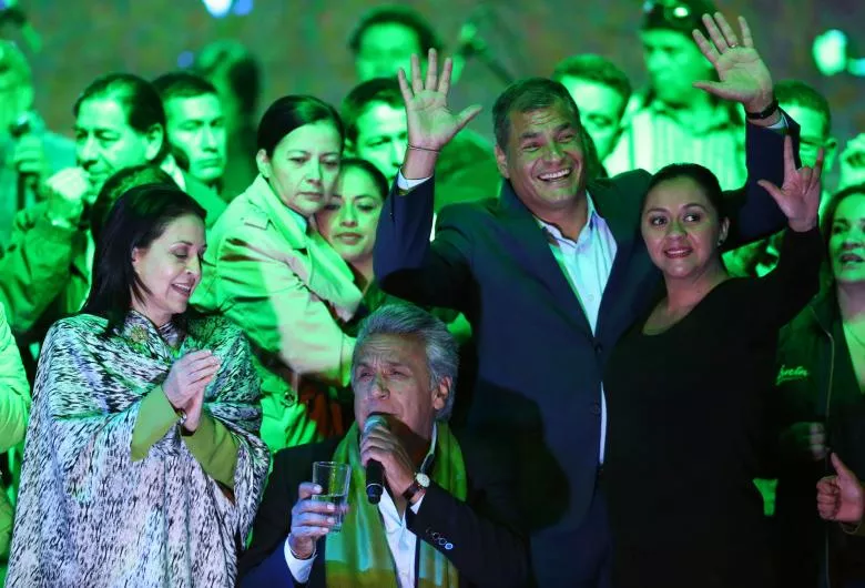 ecuadorean presidential candidate lenin moreno c gives a speech alongside ecuadorean president rafael correa 2nd r and his wife rocio gonzalez l during a national election day in a hotel in quito april 2 2017 photo reuters ecuadorean presidential candidate lenin moreno c gives a speech alongside ecuadorean president rafael correa 2nd r and his wife rocio gonzalez l during a national election day in a hotel in quito april 2 2017 photo reuters