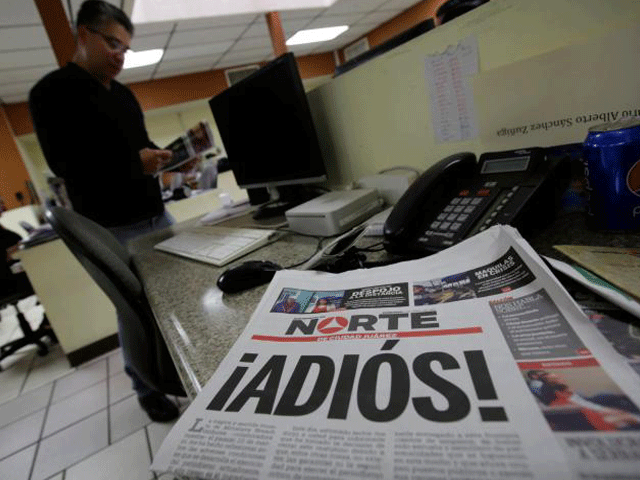 el norte newspaper is pictured after the paper announced its closure due to what it says is a situation of violence against journalists in ciudad juarez mexico april 2 2017 the word reads 039 goodbye 039 photo reuters