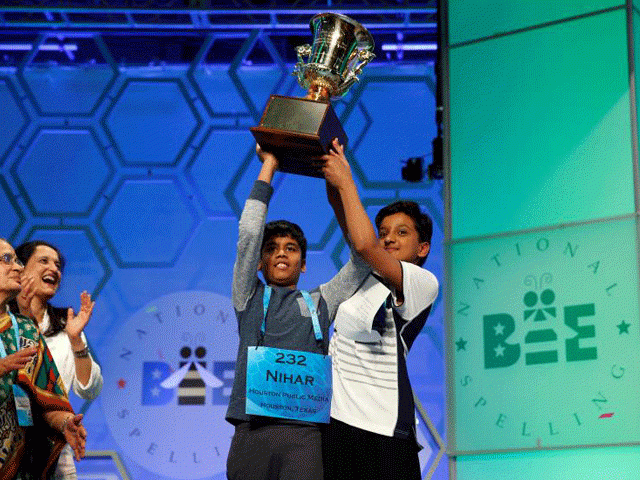 co champions nihar saireddy janga and jairam jagadeesh hathwar r hold their trophy upon completion of the final round of scripps national spelling bee at national harbour in maryland us may 26 2016 photo reuters co champions nihar saireddy janga and jairam jagadeesh hathwar r hold their trophy upon completion of the final round of scripps national spelling bee at national harbour in maryland us may 26 2016 photo reuters