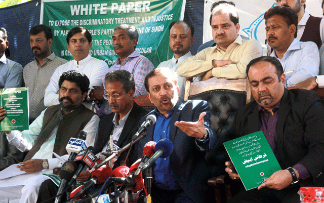 in a press conference at karachi press club mqm pakistan convener dr farooq sattar and other leaders issued a white paper against the ppp saying that the rival party systemically kept the urban centres in the province deprived of their due rights and fair share in the funds and resources photo athar khan in a press conference at karachi press club mqm pakistan convener dr farooq sattar and other leaders issued a white paper against the ppp saying that the rival party systemically kept the urban centres in the province deprived of their due rights and fair share in the funds and resources photo athar khan