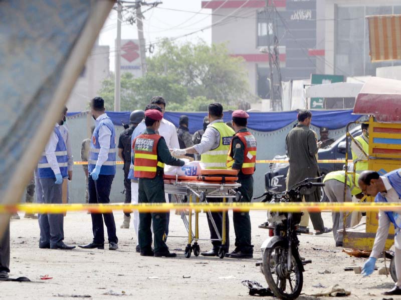 the site of the deadly bedian suicide blast that killed six people has been cordoned off medics were scrambled to the scene to rush the injured to medical facilities photo afp online