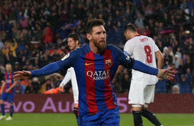 barcelona 039 s lionel messi celebrates a goal against sevilla on april 5 2016 photo reuters barcelona 039 s lionel messi celebrates a goal against sevilla on april 5 2016 photo reuters