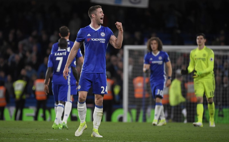 chelsea 039 s gary cahill celebrates after the match against manchester city on april 5 2016 photo reuters