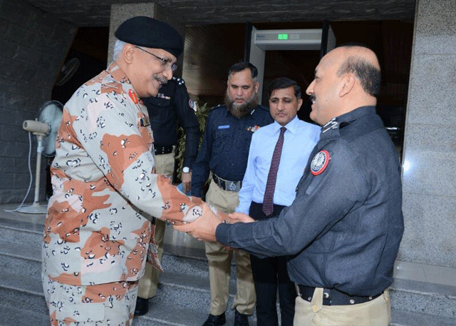 in a picture shared with the media counter terrorism department head aig sanaullah abbasi was also seen in the meeting which was held during the days when there is a controversy over the fate of khawaja as the police chief photo cpo