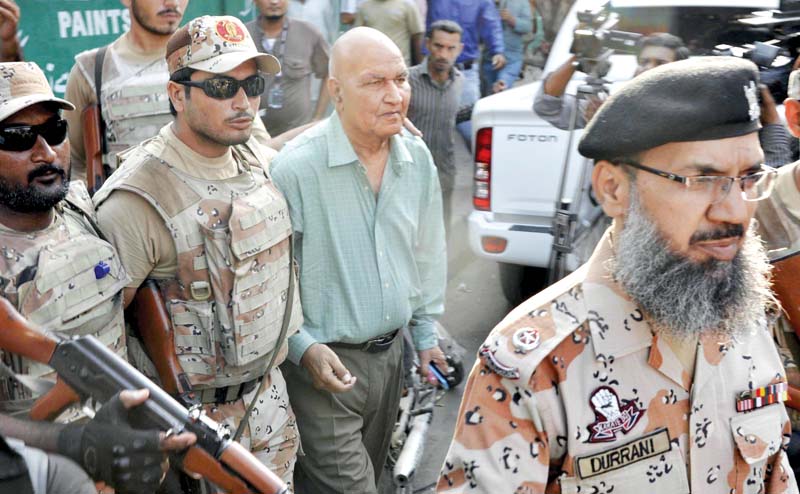 muttahida qaumi movement   london leader prof dr hasan zafar arif was arrested outside karachi press club on saturday photo mohammad azeem express