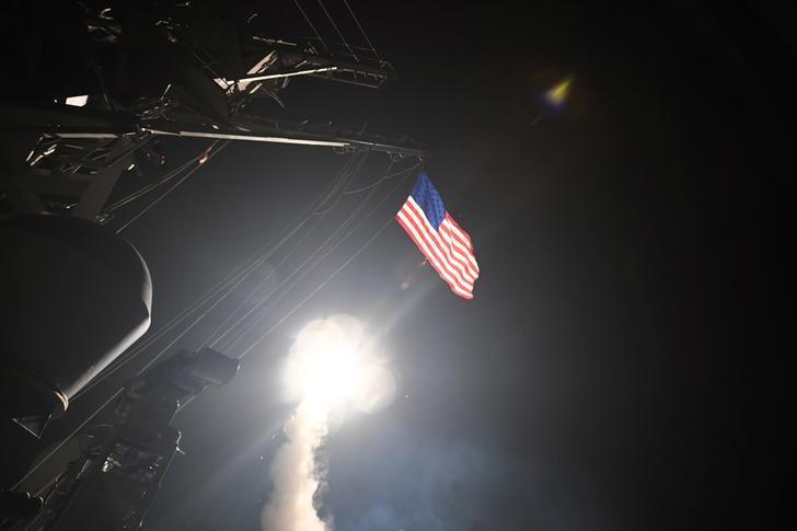 u s navy guided missile destroyer uss porter ddg 78 conducts strike operations while in the mediterranean sea which u s defense department said was a part of cruise missile strike against syria on april 7 2017 photo reuters