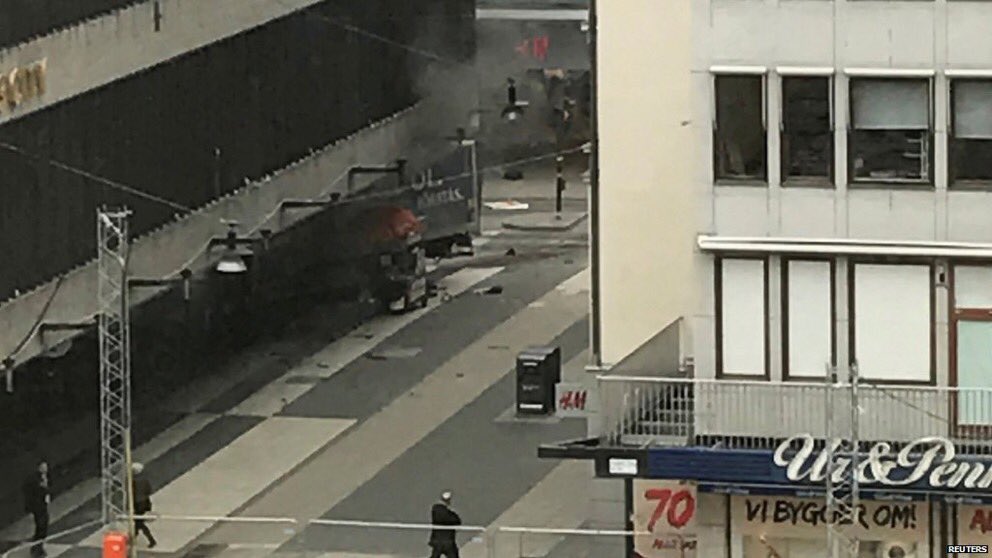 a truck have crashed into a department store ahlens at drottninggatan in the central of stockholm photo reuters