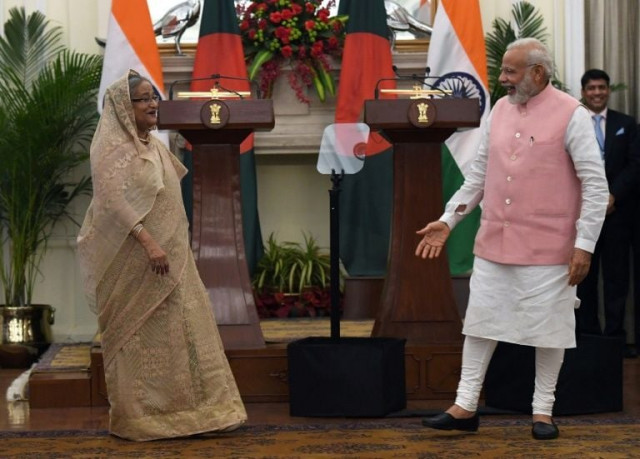 indian prime minister narendra modi r and bangladesh prime minister sheikh hasina arrives for an agreement signing ceremony after a meeting in new delhi on april 8 2017 photo afp indian prime minister narendra modi r and bangladesh prime minister sheikh hasina arrives for an agreement signing ceremony after a meeting in new delhi on april 8 2017 photo afp
