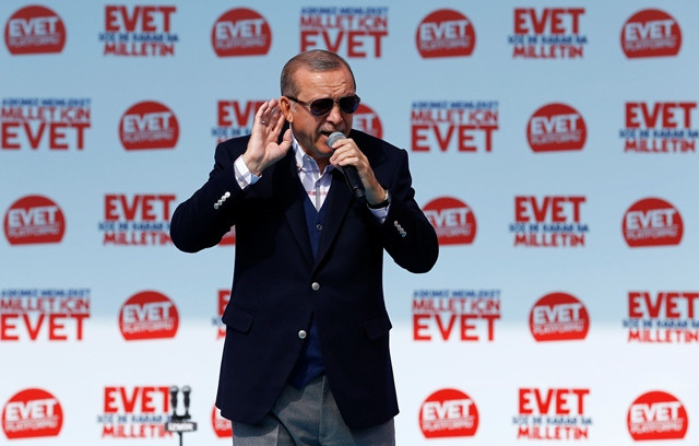 turkish president tayyip erdogan addresses his supporters during a rally for the upcoming referendum in izmir turkey april 9 2017 photo reuters turkish president tayyip erdogan addresses his supporters during a rally for the upcoming referendum in izmir turkey april 9 2017 photo reuters
