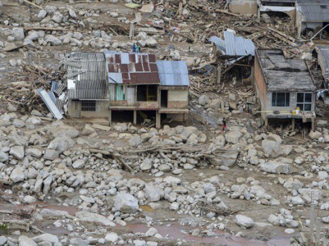 aerial view of the extensive damage caused by mudslides as a result of heavy rains in mocoa putumayo department colombia on april 3 2017 photo afp