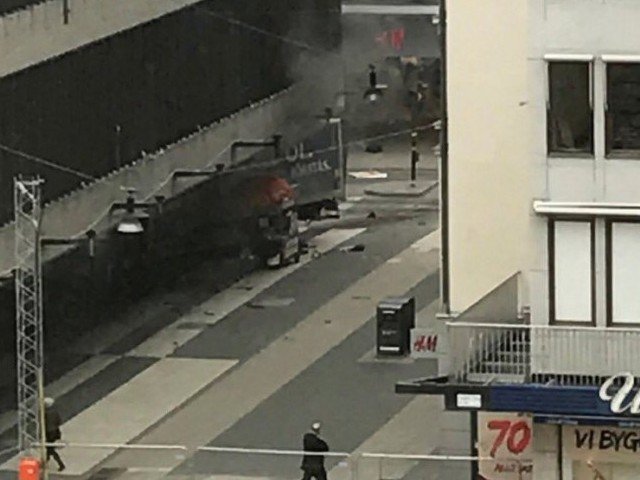 a truck has crashed into a department store ahlens at drottninggatan in the central of stockholm photo reuters