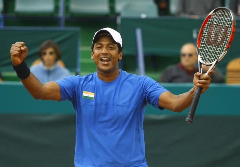 india 039 s mahesh bhupathi celebrates after he and his teammate leander paes unseen won the davis cup doubles tennis match against romania 039 s adrian cruciat and horia tecau in bucharest photo reuters