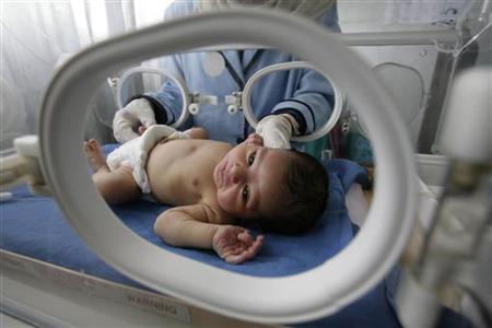 a nurse looks after a premature baby inside an incubator at an egyptian public hospital in the province of sharkia to the northeast of cairo on june 10 2008 photo reuters