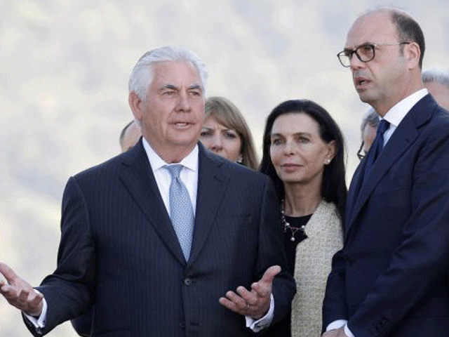 us secretary of state rex tillerson gestures as he talks with italy 039 s foreign minister angelino alfano during a ceremony at the sant 039 anna di stazzema memorial dedicated to the victims of the massacre committed in the village of sant 039 anna di stazzema by the nazis in 1944 during world war ii italy april 10 2017 photo reuters