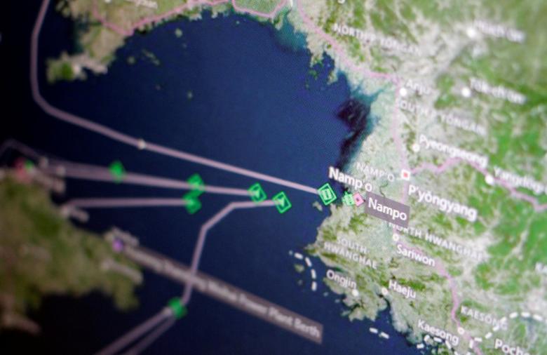 a thomson reuters eikon ship tracking screen shows cargo ships returning to nampo port in north korea april 11 2017 photo reuters