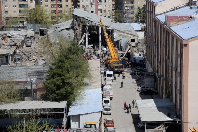 a damaged building is seen after an explosion at a police compound in the southeastern city of diyarbakir turkey april 11 2017 photo reuters