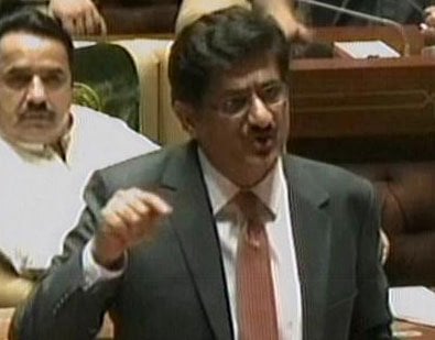 chief minister murad ali shah addressing a session of sindh assembly on april 13 2017 express news screen grab