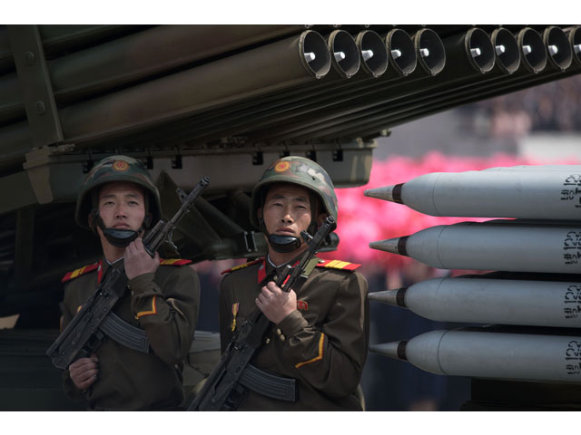 members of the korean people 039 s army kpa ride on mobile missile launchers during a military parade marking the 105th anniversary of the birth of late north korean leader kim il sung in pyongyang on april 15 2017 photo afp