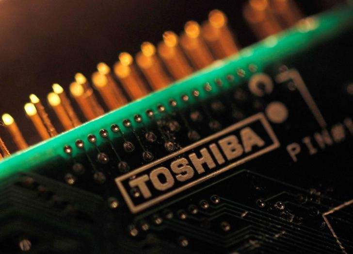 a logo of toshiba corp is seen on a printed circuit board in this photo illustration taken in tokyo photo reuters