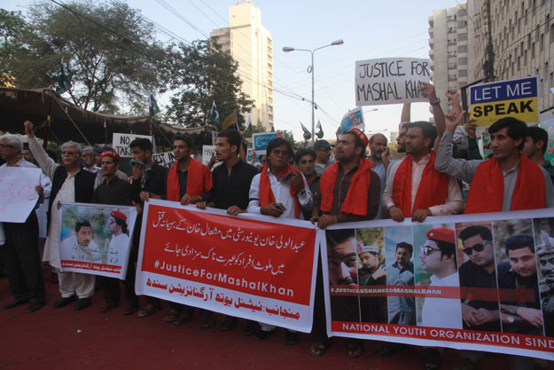 citizens took to the streets to protest the killing of university student mashal khan on thursday photo athar khan express