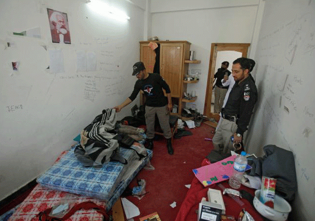 police search the dorm room of mashal khan accused of blasphemy who was killed by a mob at abdul wali khan university in mardan pakistan april 14 2017 photo reuters police search the dorm room of mashal khan accused of blasphemy who was killed by a mob at abdul wali khan university in mardan pakistan april 14 2017 photo reuters