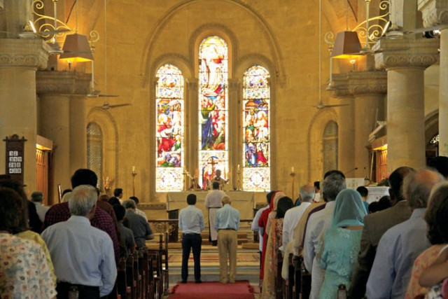 security reasons prayers were held sunday at holy trinity church the christian community observed easter across the city on sunday confining their celebrations to church premises and homes photo ayesha mir express