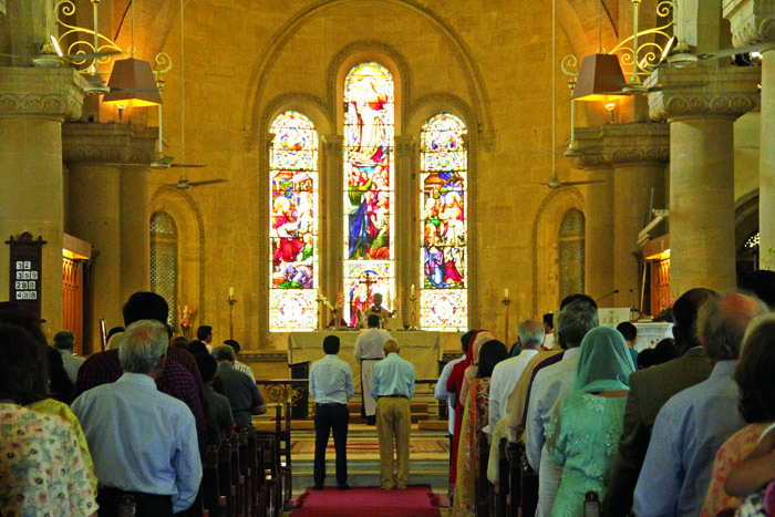 security reasons prayers were held sunday at holy trinity church the christian community observed easter across the city on sunday confining their celebrations to church premises and homes photo ayesha mir express