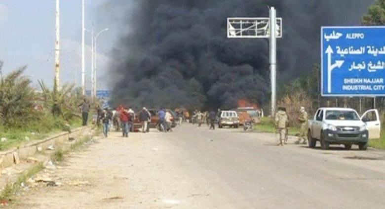 still image shows a cloud of black smoke rising from vehicles in the distance in what is said to be aleppo 039 s outskirts syria april 15 2017 photo reuters