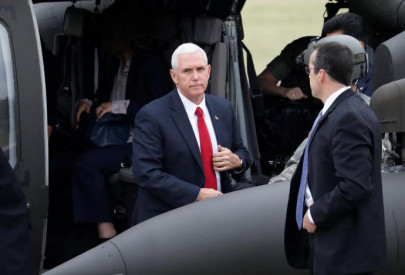 pence arrives at us base in south korea next to dmz border with north